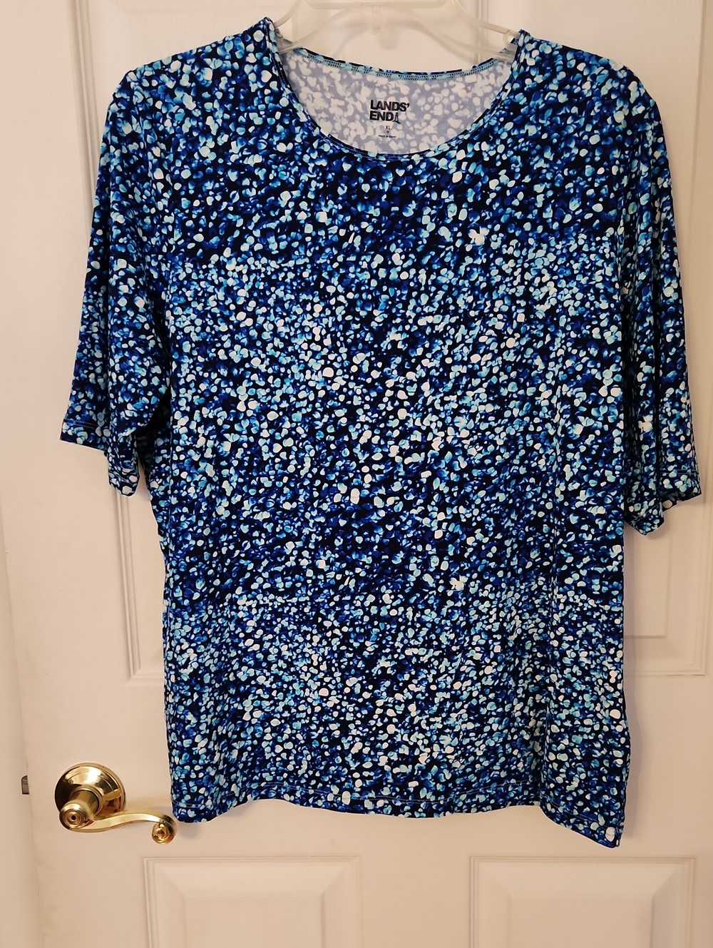 Lands' End Blue Speckle Short-Sleeve Women's Top Rashguard NWOT Size XL